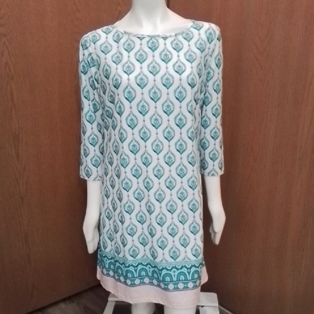 NEW! Cabana Life Teal/White Patterned Dress, 50+ UV Pro, Poly/Spandex, XL. NWT.